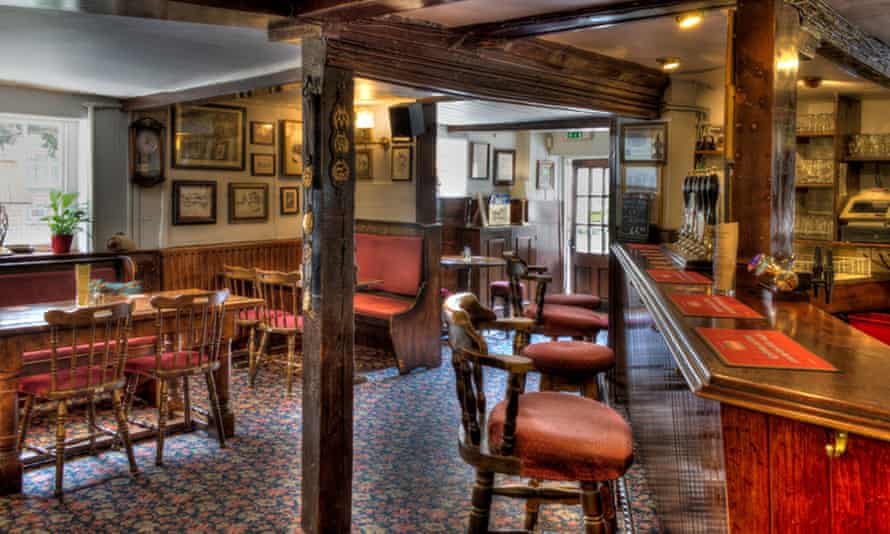 Interior of the Running Horse pub, Running Horse, Surrey Hills, UK.