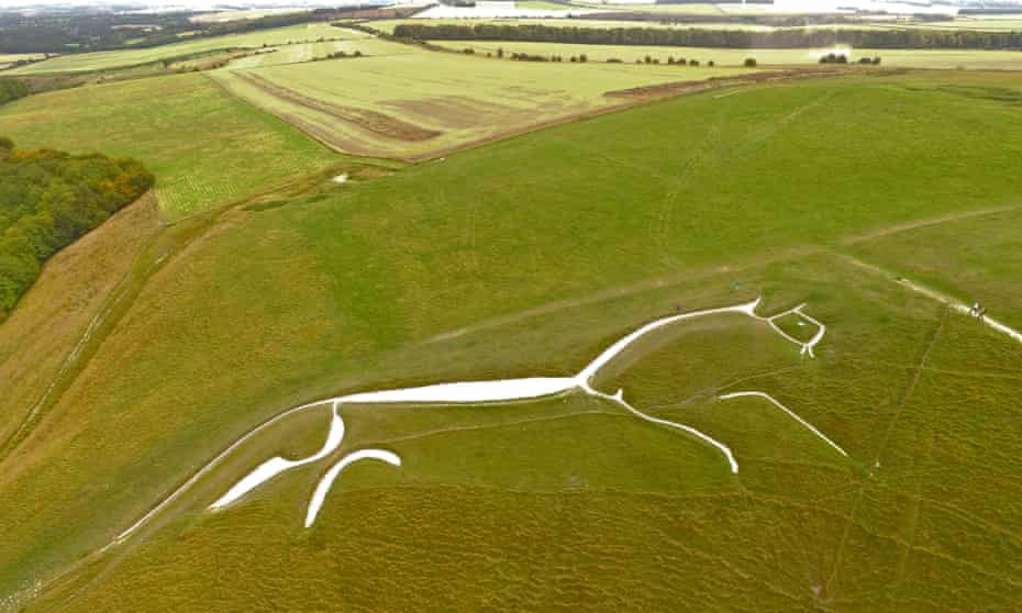 Aerial view of Uffington White Horse, south Oxfordshire, UK.