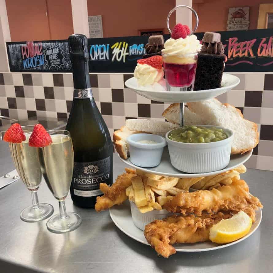 Fish and chips, prosecco, tea and cake at Surfside, Seaton Carew