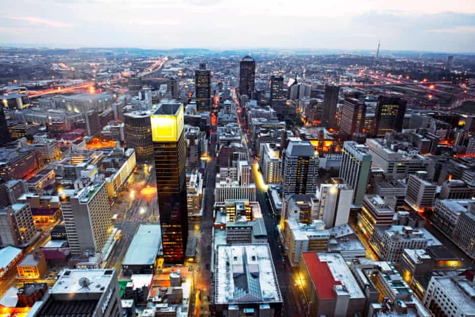 Skyline of Johannesburg, at dusk, South Africa.