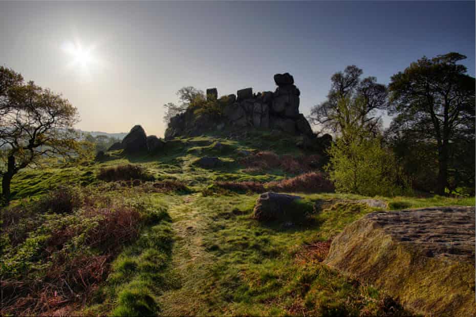 Robinhood’s Stride at sunrise, Harthill Moor, Peak District, UK.