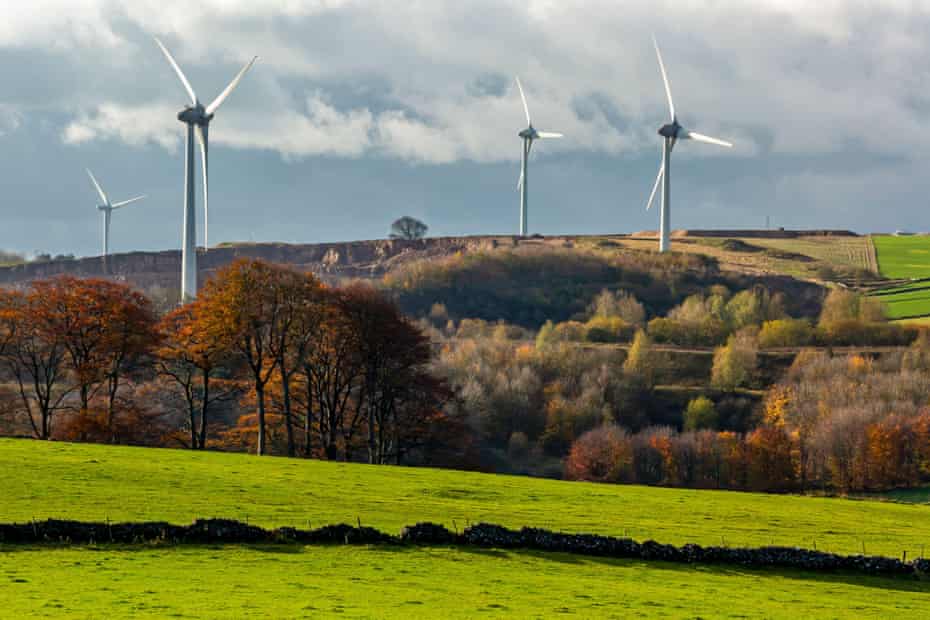 Wind turbines at Carsington Pasture, Derbyshire, UK.