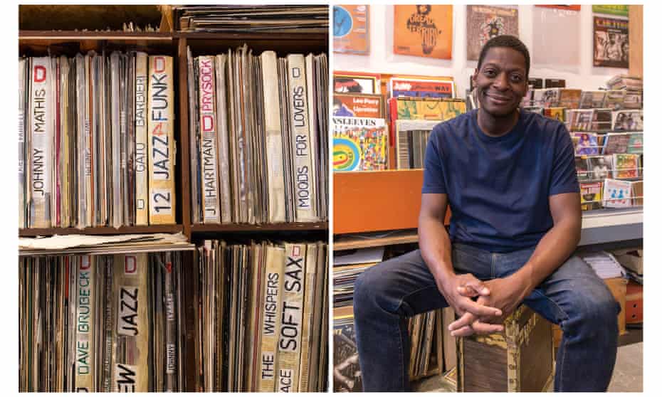 Stock of vinyl at Maestro Shop and the shop’s owner Michael Fountanie