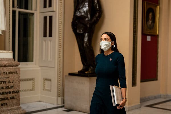 Representative Alexandria Ocasio-Cortez at the Capitol on Thursday.