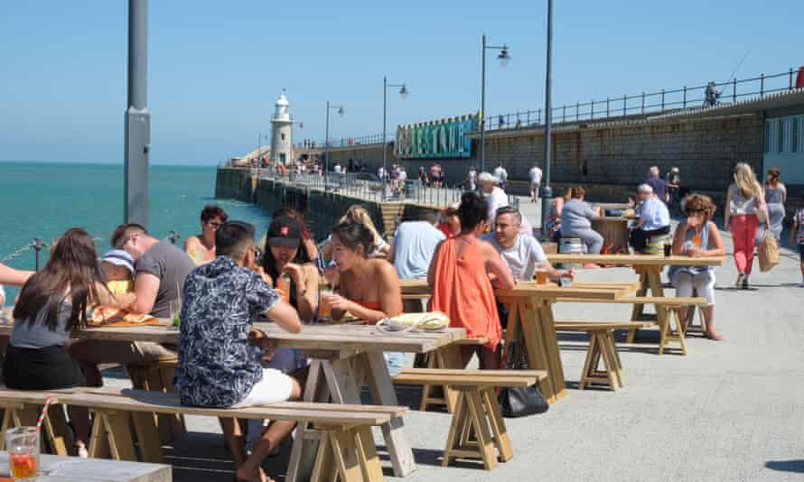 Waterside tables, on the seafront harbour arm at Folkestone.