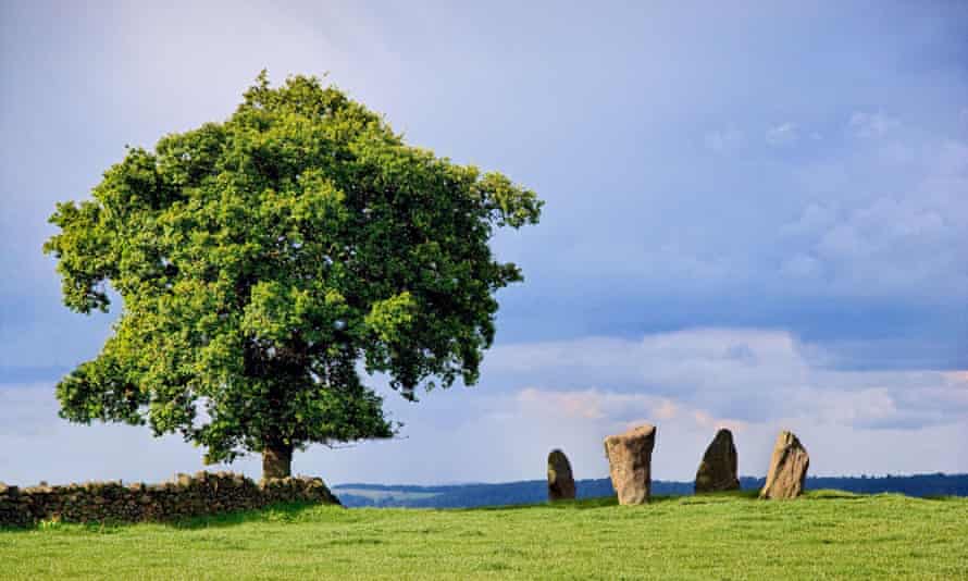 Standing stones on Harthill Moor near Birchover in the Derbyshire Peak District, UK.