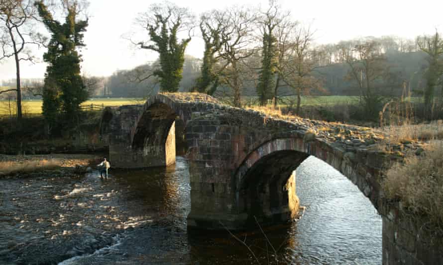 Cromwell’s Bridge crossing the River Hodder, following the circular walk of the Tolkien Trail.