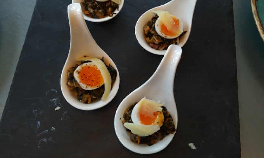 Cockles and laverbread, with quail egg, by Christos Georgakis