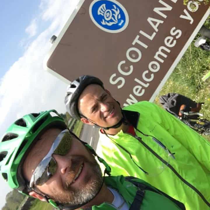 Steve, on the right, and mate Dave cross the border into Scotland.