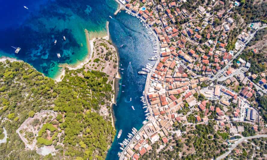 Aerial view Gaios, Paxos, Greece.