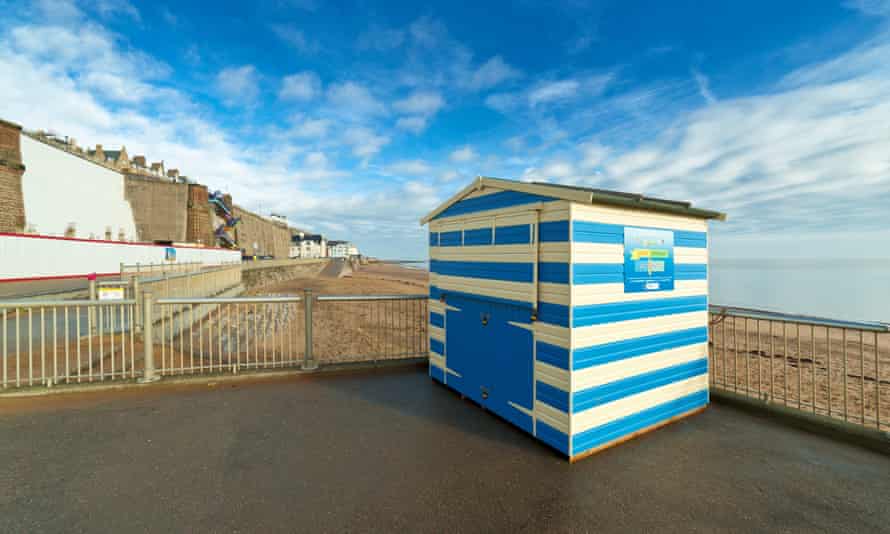 Beach hut overlooking the sand, Ramsgate.