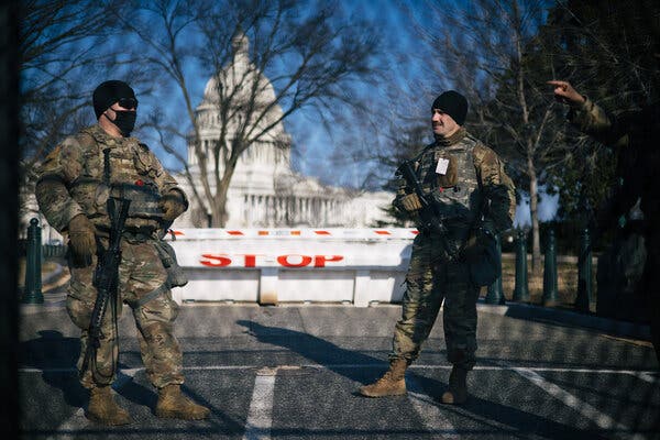 National Guard troops near the U.S. Capitol on Thursday.