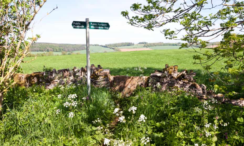 The Winchcombe Way footpath on the Cotswolds UK