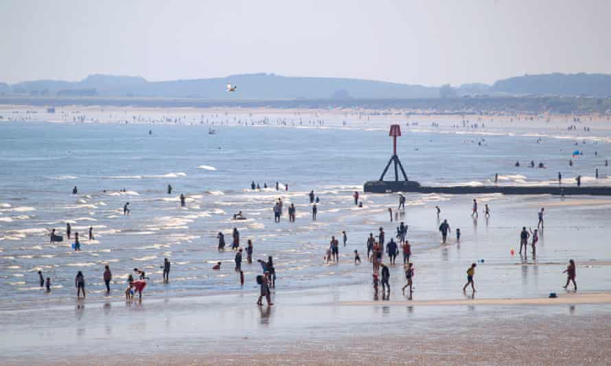 Bridlington beach during a heatwave. UK.