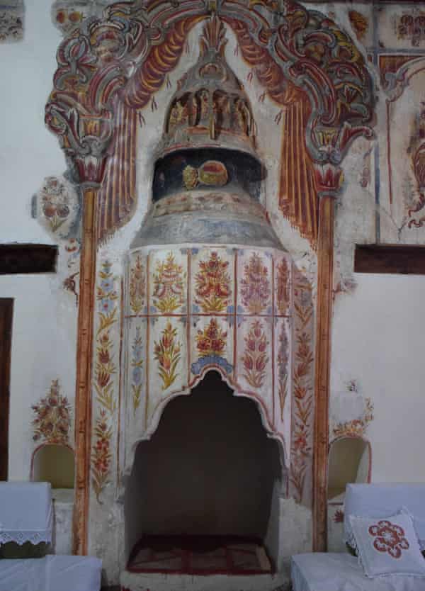 A decorated fireplace inside an Ottoman house in Gjirokastër.