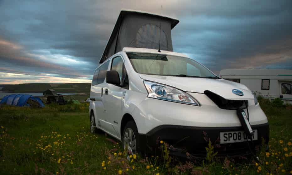 Charging the Spoot at a campsite on Orkney.