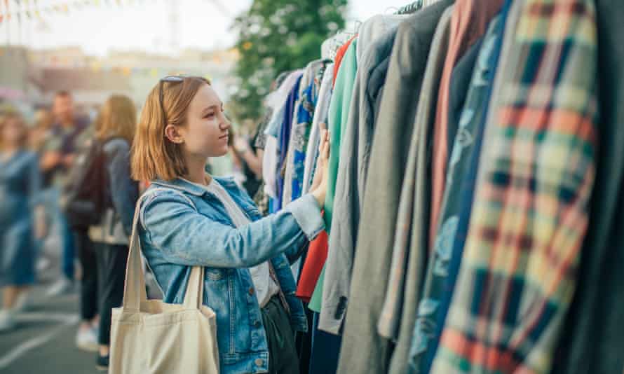 Teenager shopping at a flea market