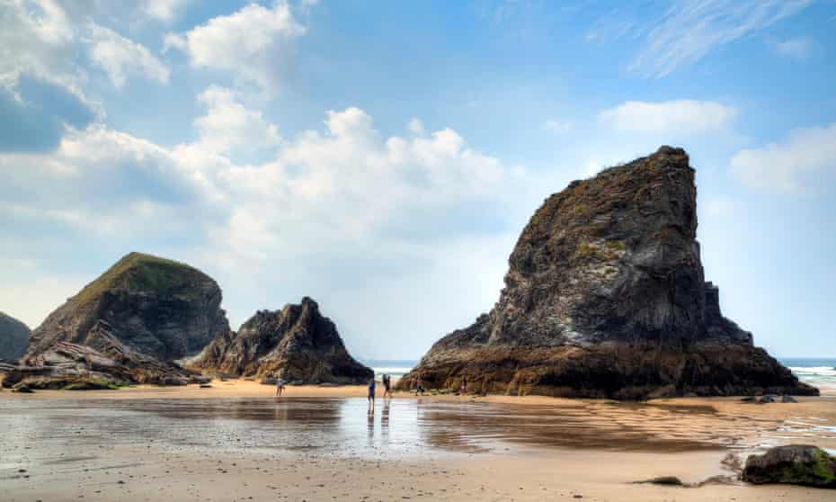 Carnewas and Bedruthan Steps, Cornwall, England, United Kingdom.