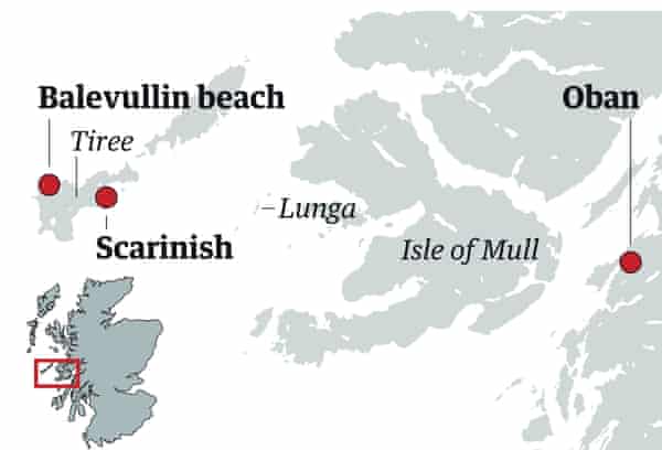 Map of Scotland highlighting Tiree