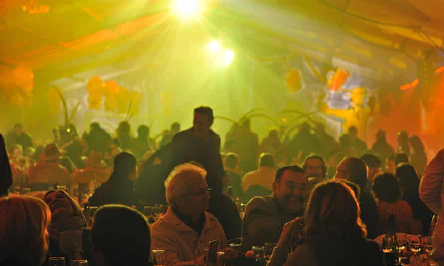 A party at the Beaujolais Nouveau wine festival, Beaujeu.