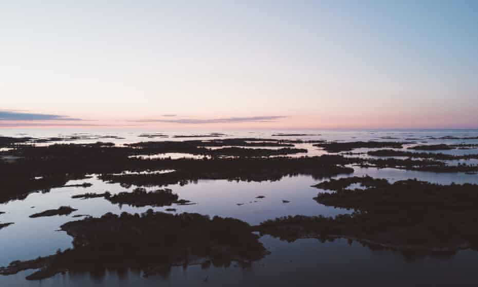 Islands of the Saint Anna archipelago seen from above.