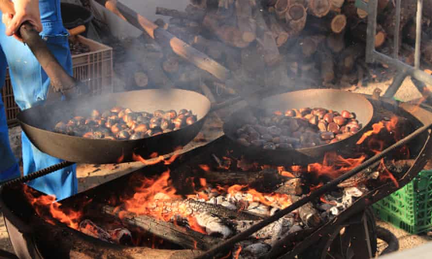 Chestnuts being roasted at the Collobrières festival, in the Var, France.