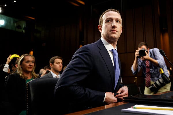 Mark Zuckerberg, chief executive of Facebook, testifying in Washington in 2018.