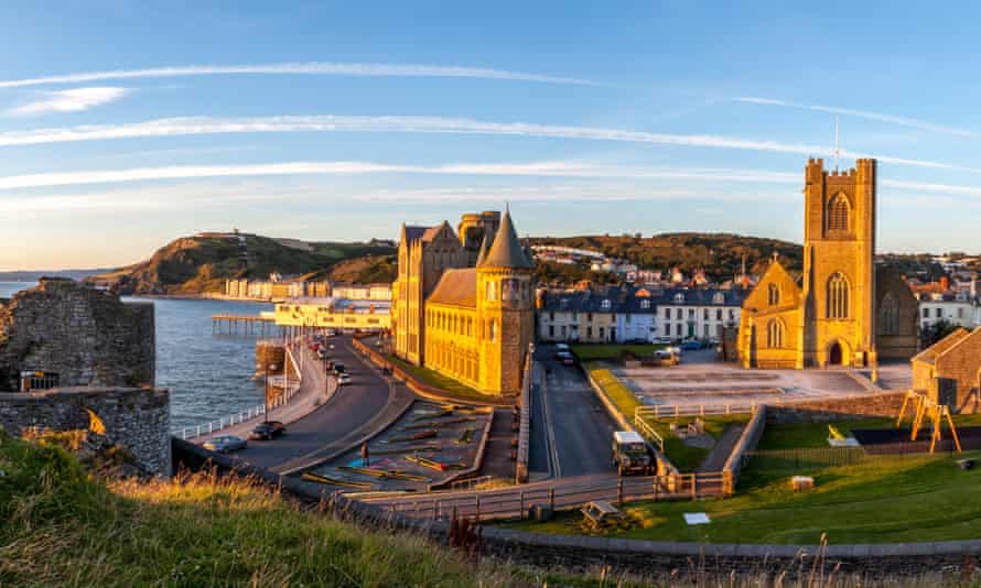 Panoramic of Aberystwyth seafront Ceredigion Wales