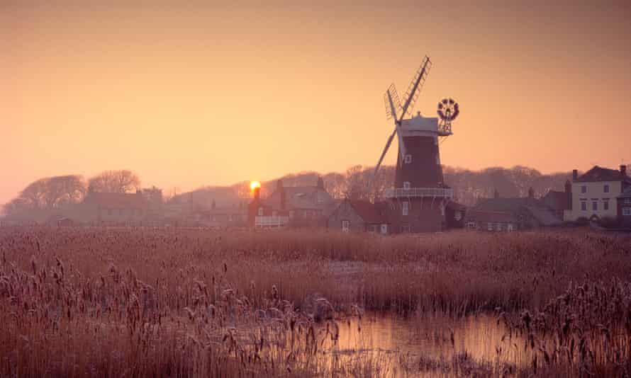 Cley next the Sea windmill and marshes, north Norfolk.