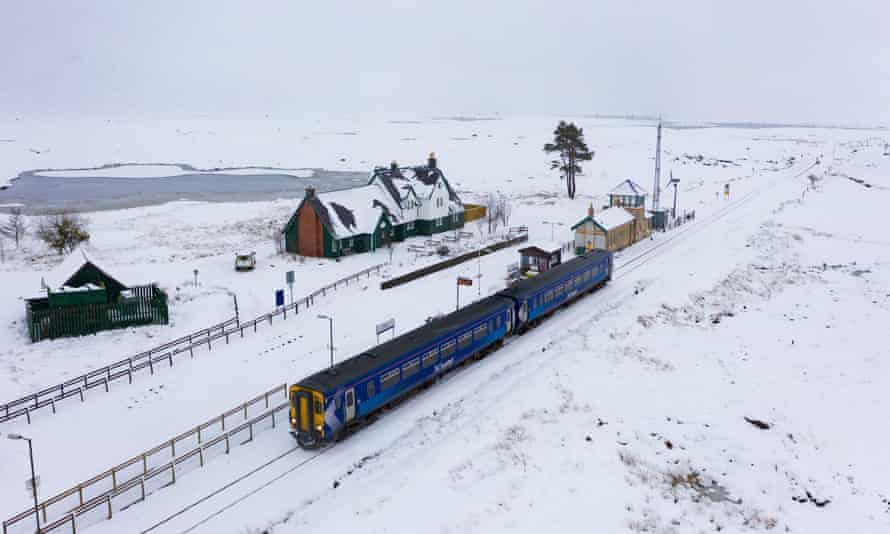 Heavy snow at Corrour on the West Highland Line.