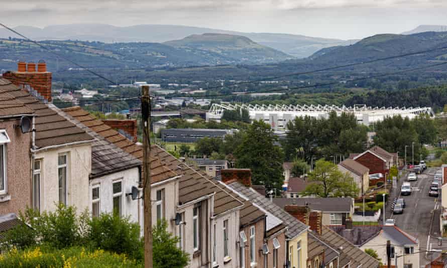 The Liberty Stadium and, in the distance, Brecon Beacons.