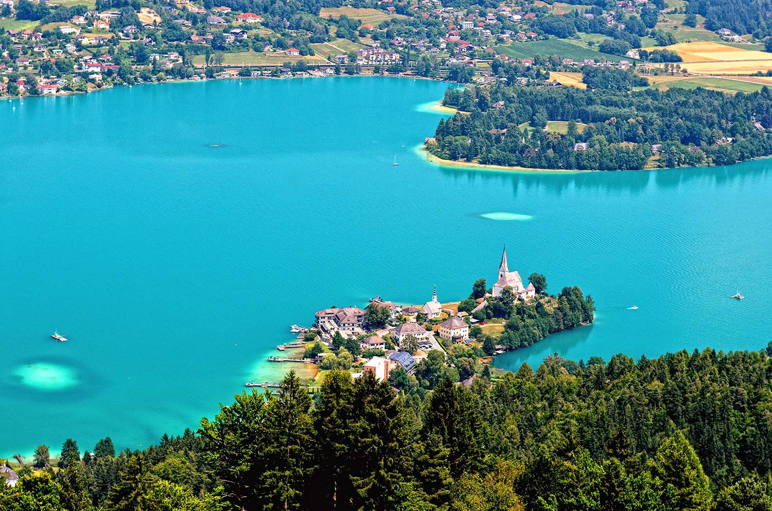 Village Maria Worth on the lake Worthersee in Carinthia,Austria