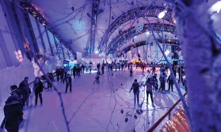 Skaters on the Eden Project’s ice rink.