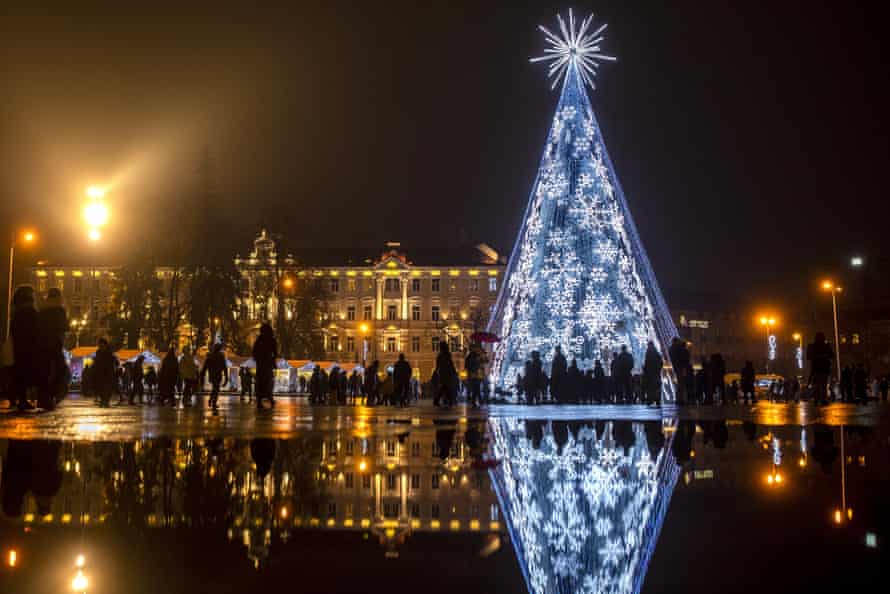 Christmas tree in Cathedral Square in Vilnius.